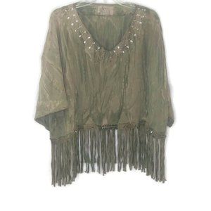 Vintage Risky Tie Dye Beaded Fringe Hem Crop Top